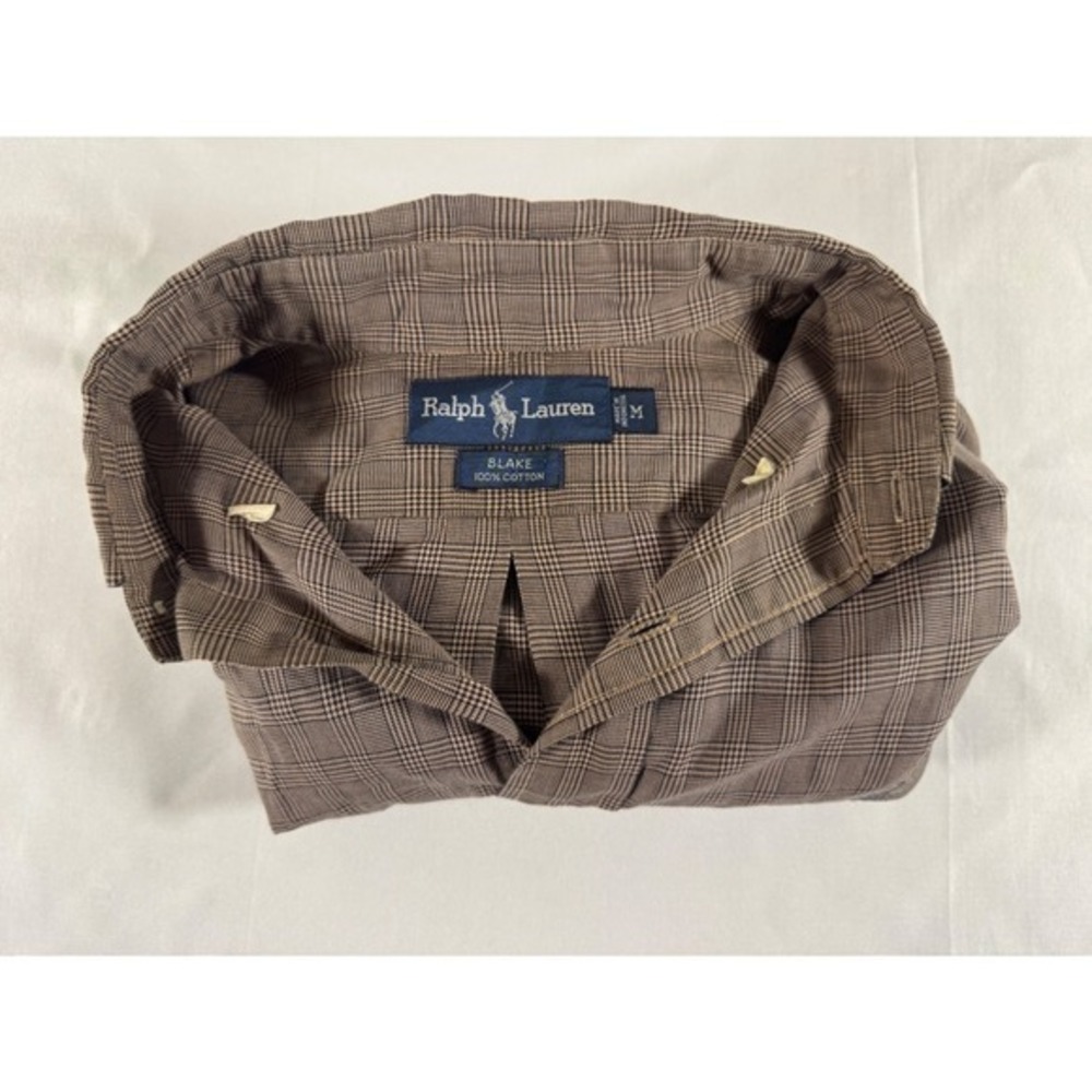 VTG Y2K Polo Ralph Lauren Blake Mens Medium Brown Glen Plaid Cotton Button Down